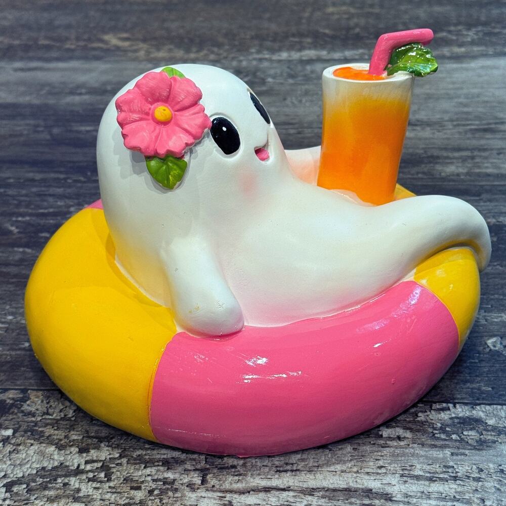 Summerween Halloween Ghost On Pool Float Drink Flower Figurine TikTok Viral NEW - Picture 4 of 10